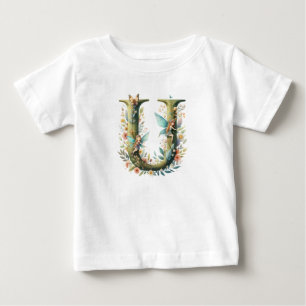 Camiseta Watercolor Greenery Fairies Monograma - Letra U