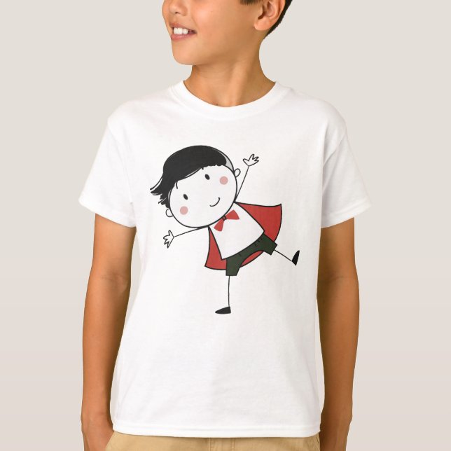 Camiseta Watercolor Happy Stick Boy Red Cape Beauely (Frente)