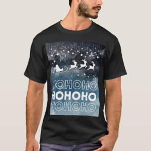 Camiseta Watercolor Hoho Santa Claus Reindeers Starry Sky