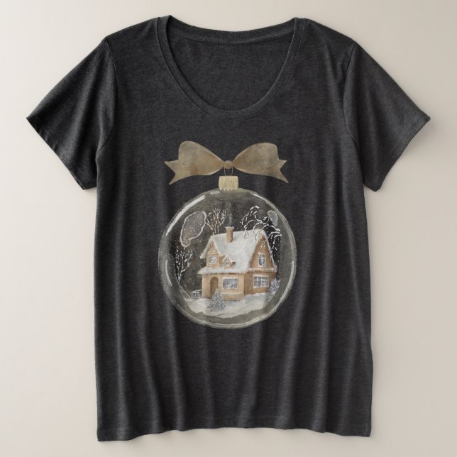 Camiseta Watercolor House in Snow Globe (Frente do Design)