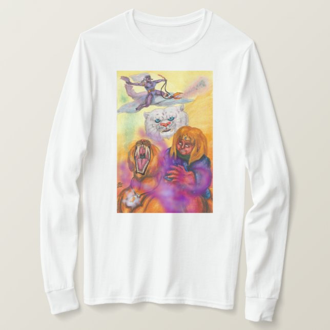 Camiseta Watercolor Illustration Fantasy Warrior anda Lion (Frente do Design)