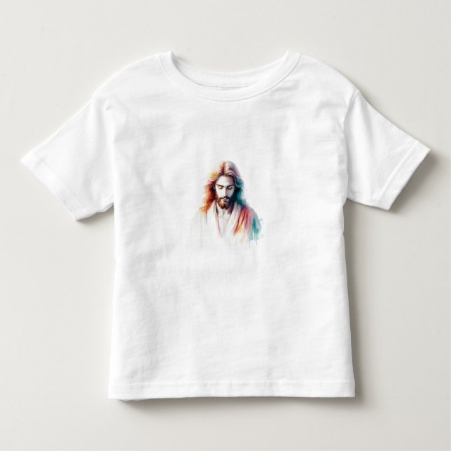 Camiseta Watercolor Jesus Christ Portrait – Serene & Spirit (Frente)