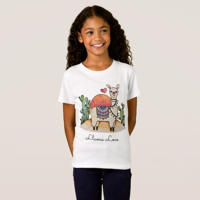 Camiseta Watercolor Llama com cacto (Frente Completa)