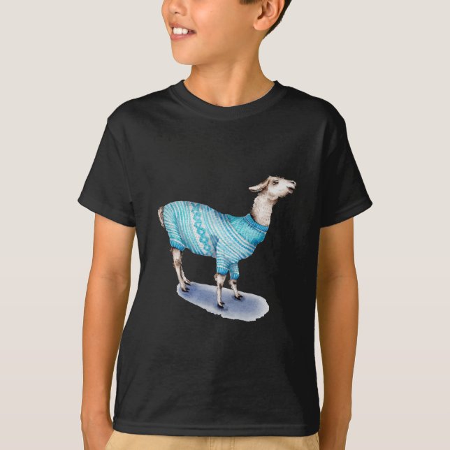 Camiseta Watercolor Llama em Blue Sweater (Frente)
