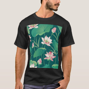 Camiseta Watercolor lotus: flores sem costura vindimas.