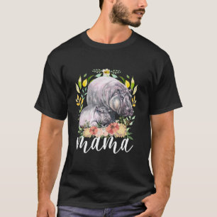 Camiseta Watercolor Mãe Bebê Hippo Animal Mama Dia da Mãe