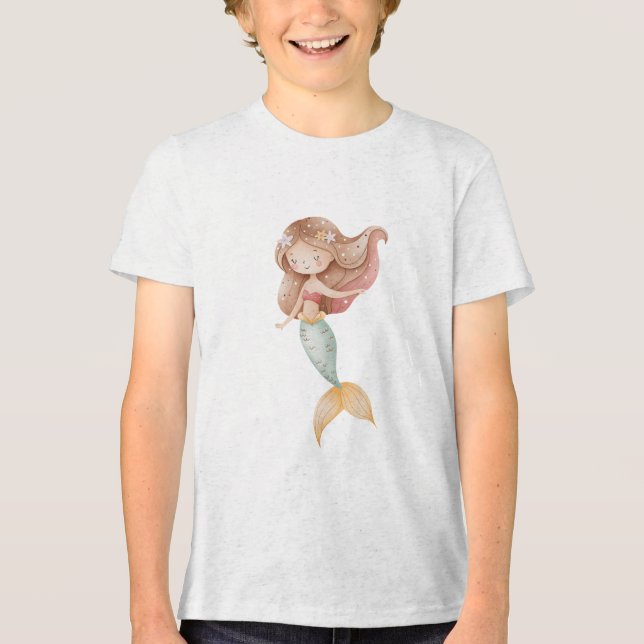 Camiseta Watercolor Mermaid Girl Illustration (Frente)
