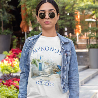 Camiseta Watercolor Mykonos Greece Dreamscape
