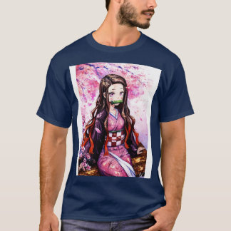 Camiseta Watercolor Nezuko Sob Demônio Da Árvore Sakura F
