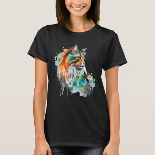 Camiseta Watercolor Norwegian Forest Cat Colorful Long Hair