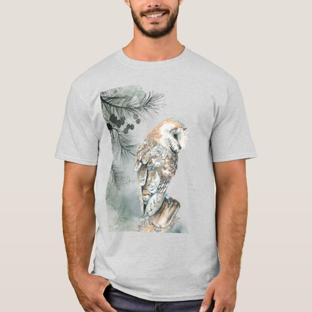 Camiseta Watercolor Owl Bird Willife Nature Art (Frente)