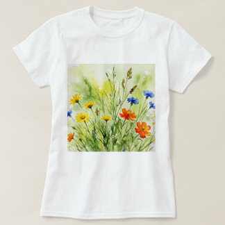 Camiseta Watercolor painting of wildflowers and plants