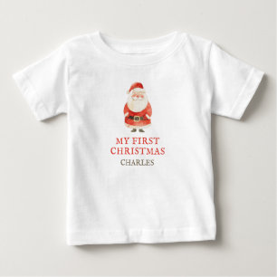 Camiseta Watercolor Papai Noel Meu Primeiro Natal E Nome