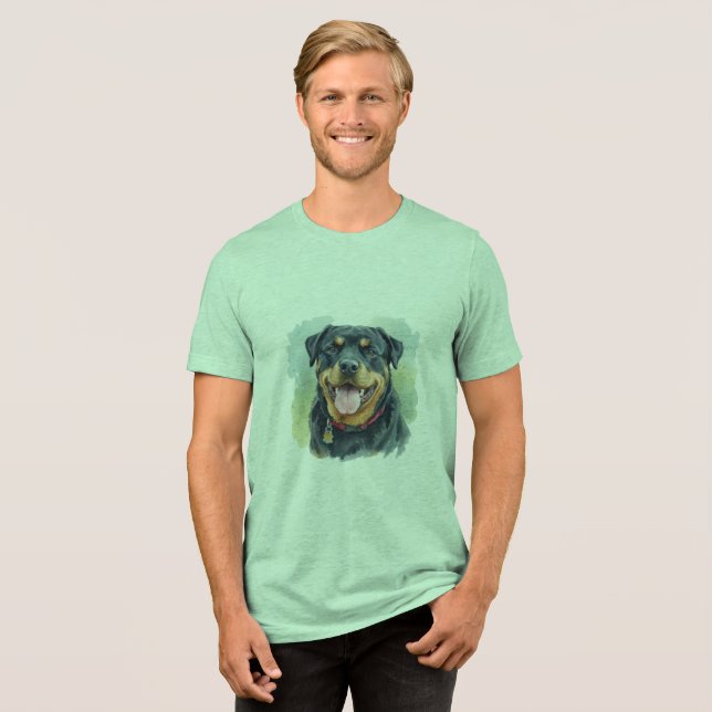 Camiseta Watercolor Pet Rottweiler Portrait (Frente Completa)