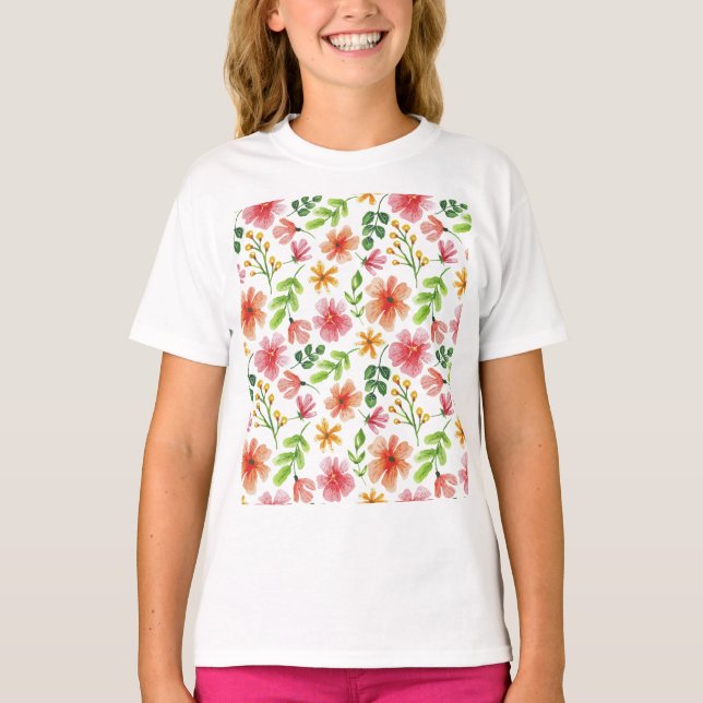 Camiseta Watercolor Pink Flowers Pattern-69677 (Frente)