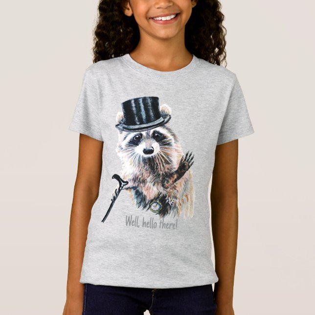 Camiseta Watercolor Raccoon com Chapéu Superior - Cavalheir (Frente)