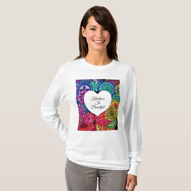 Camiseta Watercolor Rainbow Mandala Com Coração (Frente Completa)
