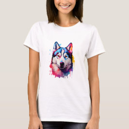 Camiseta Watercolor Siberian Husky Colorir Art