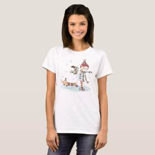 Camiseta Watercolor Snowman e Dachshund