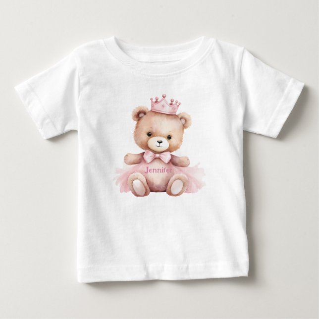 Camiseta Watercolor Teddy Bear Girl 1st Birthday (Frente)