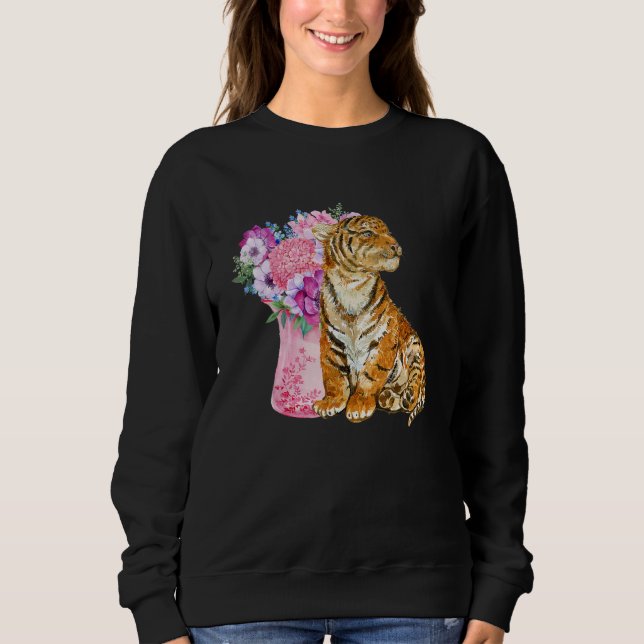 Camiseta Watercolor Tiger With Flowers Mammals for Animal (Frente)