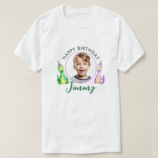 Camiseta Watercolor Trex Kids Foto Aniversário (Frente do Design)