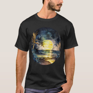 Camiseta Watercolor Tropical Beach Sunset