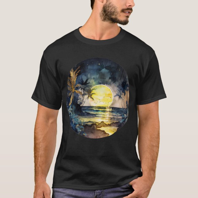 Camiseta Watercolor Tropical Beach Sunset (Frente)