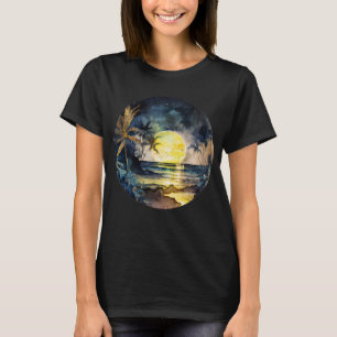 Camiseta Watercolor Tropical Beach Sunset