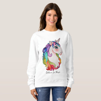 Camiseta Watercolor Unicorn Com Cabelo Arco-Íris