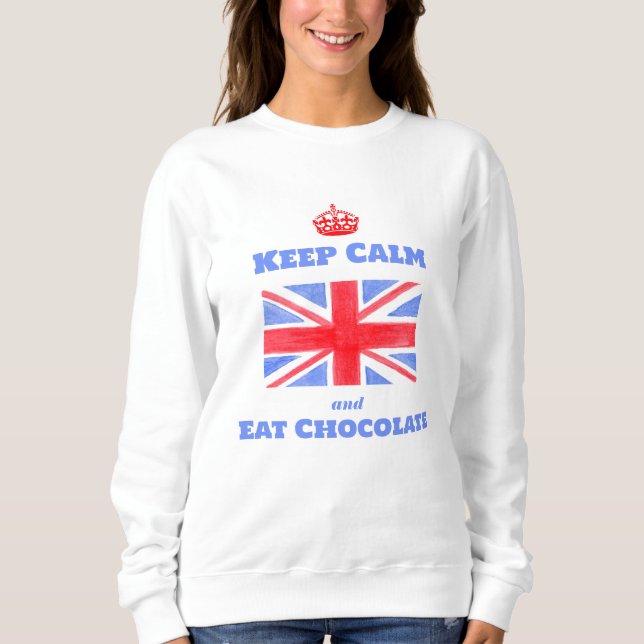 Camiseta Watercolor Union Jack Keep Calm Eat Chocolate (Frente)