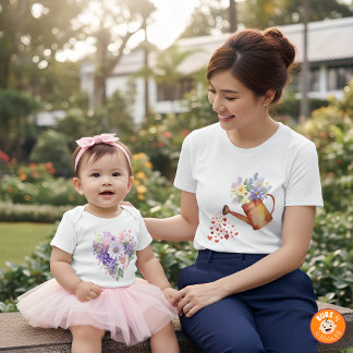 Camiseta Watercolor Watering Can Floral Matching Outfit Mom