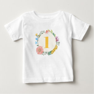 Camiseta Watercolor Wildflower Wreath First Birday