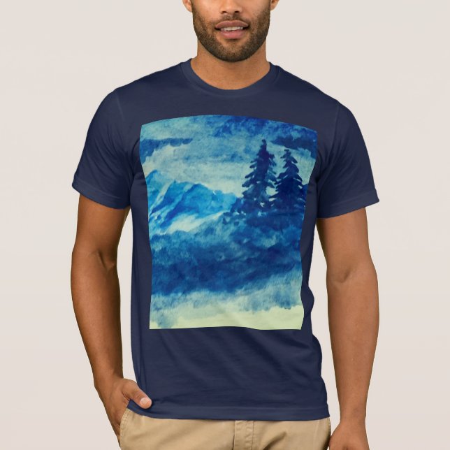Camiseta Watercolor Winter Mounts Landscape Painting (Frente)