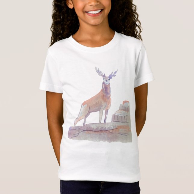 Camiseta Watercolor Woodland Animal Art Red Deer (Frente)