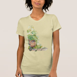 Camiseta Watercolor Wren Bird Vineyard Grapes Leaves Winery