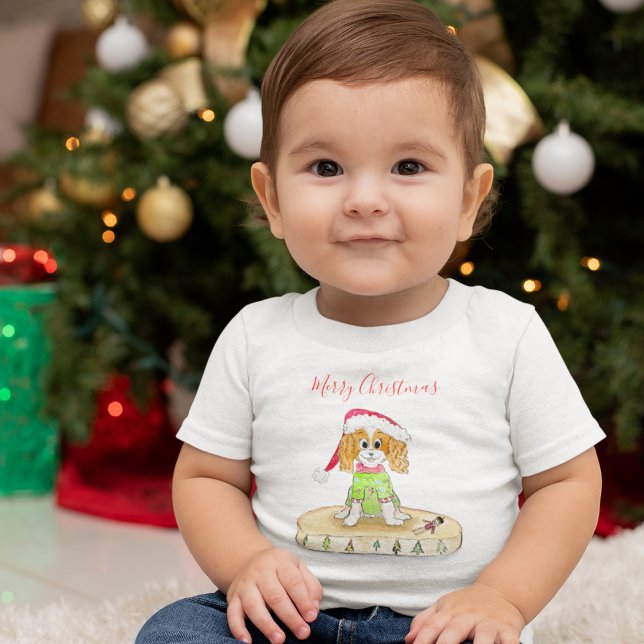 Camiseta Watercolor Xmas Cavalier King Charles Spaniel T-S (Criador carregado)