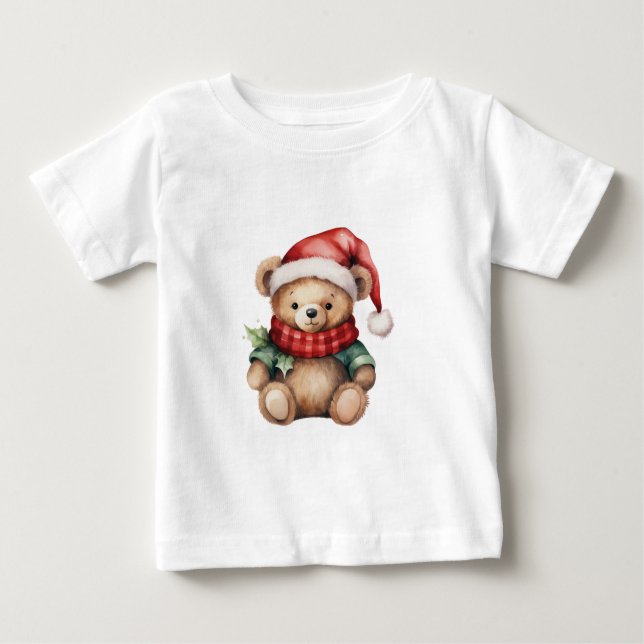 Camiseta Watercolour Christmas Teddy Bear (Frente)