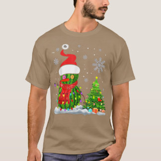 Camiseta Watermelon Snowman Natal Light Santa Hat Xmas