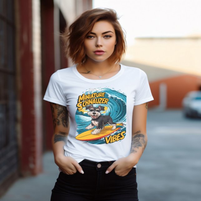 Camiseta Wave Rider Miniature Schnauzer Cães Surfe Epic (Criador carregado)