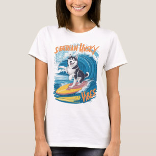 Camiseta Wave Rider Siberian Husky Dog Surfing