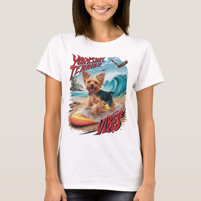 Camiseta Wave Rider Yorkshire Terrier Surfing Pup (Frente)