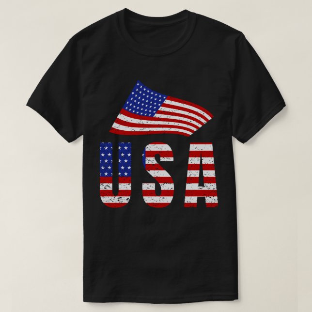 Camiseta Waving USA Flag Typografia (Frente do Design)