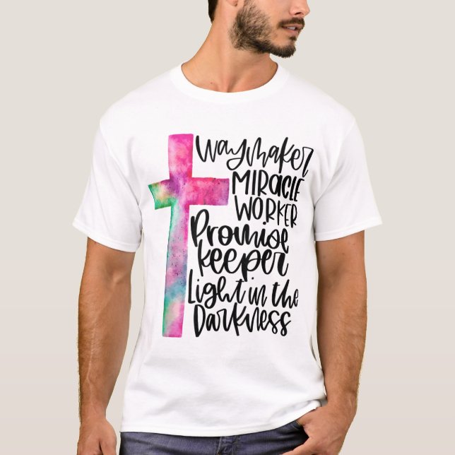 Camiseta Waymaker Miracle Worker Rainbow Christian (Frente)