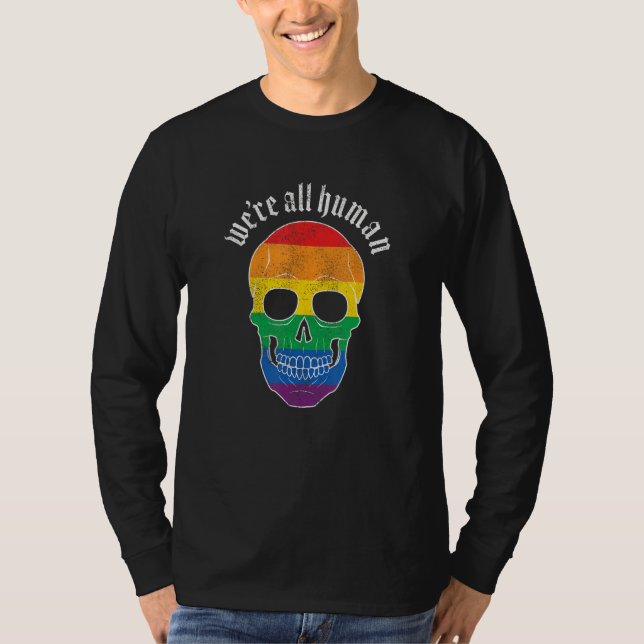 Camiseta We re All Human  Gay Pride Rainbow Skull  Grunge (Frente)