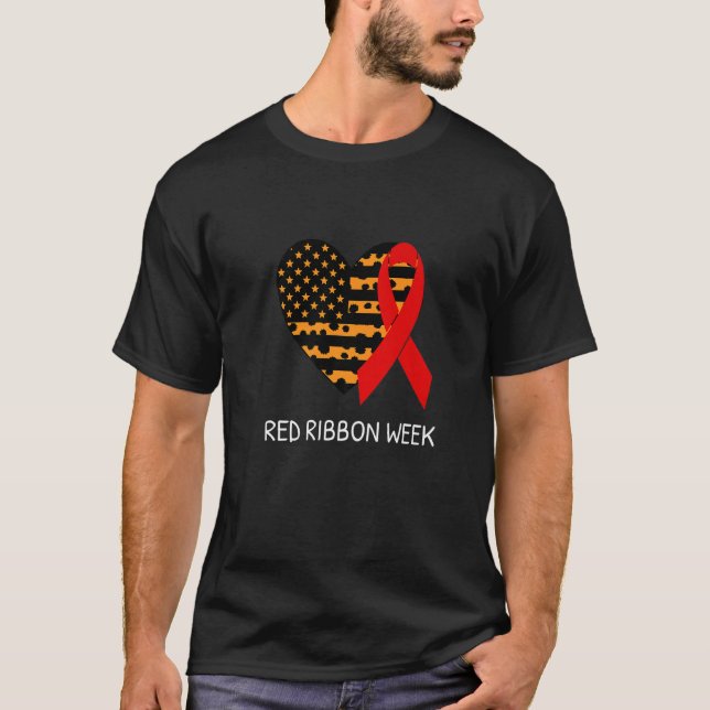 Camiseta We Wear Red For Red Ribbon Week Awareness American (Frente)