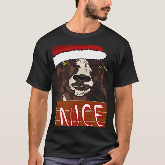 Camiseta Wearing Santa Hat Nice Sign Christmas Goat (Frente)