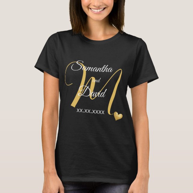 Camiseta Wedding Monogram Design with Names and Date (Frente)