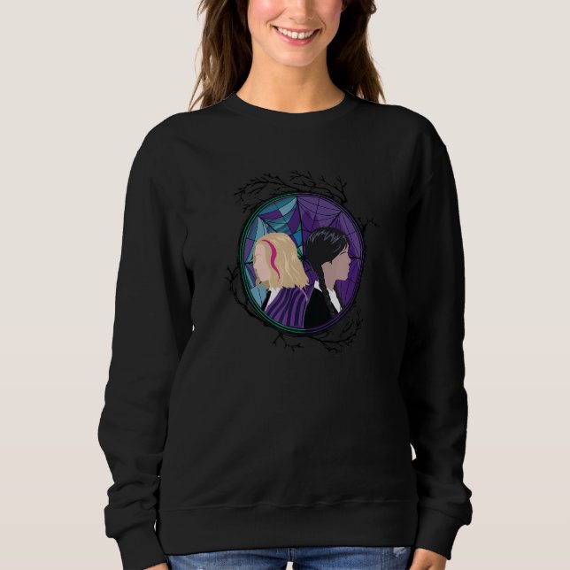 Camiseta Wednesday Enid Stained Glass Spider Web Silhouette (Frente)