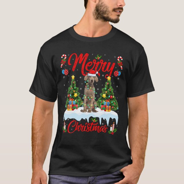 Camiseta Weimaraner Dog Lover Lighting Santa Hat Weimaraner (Frente)